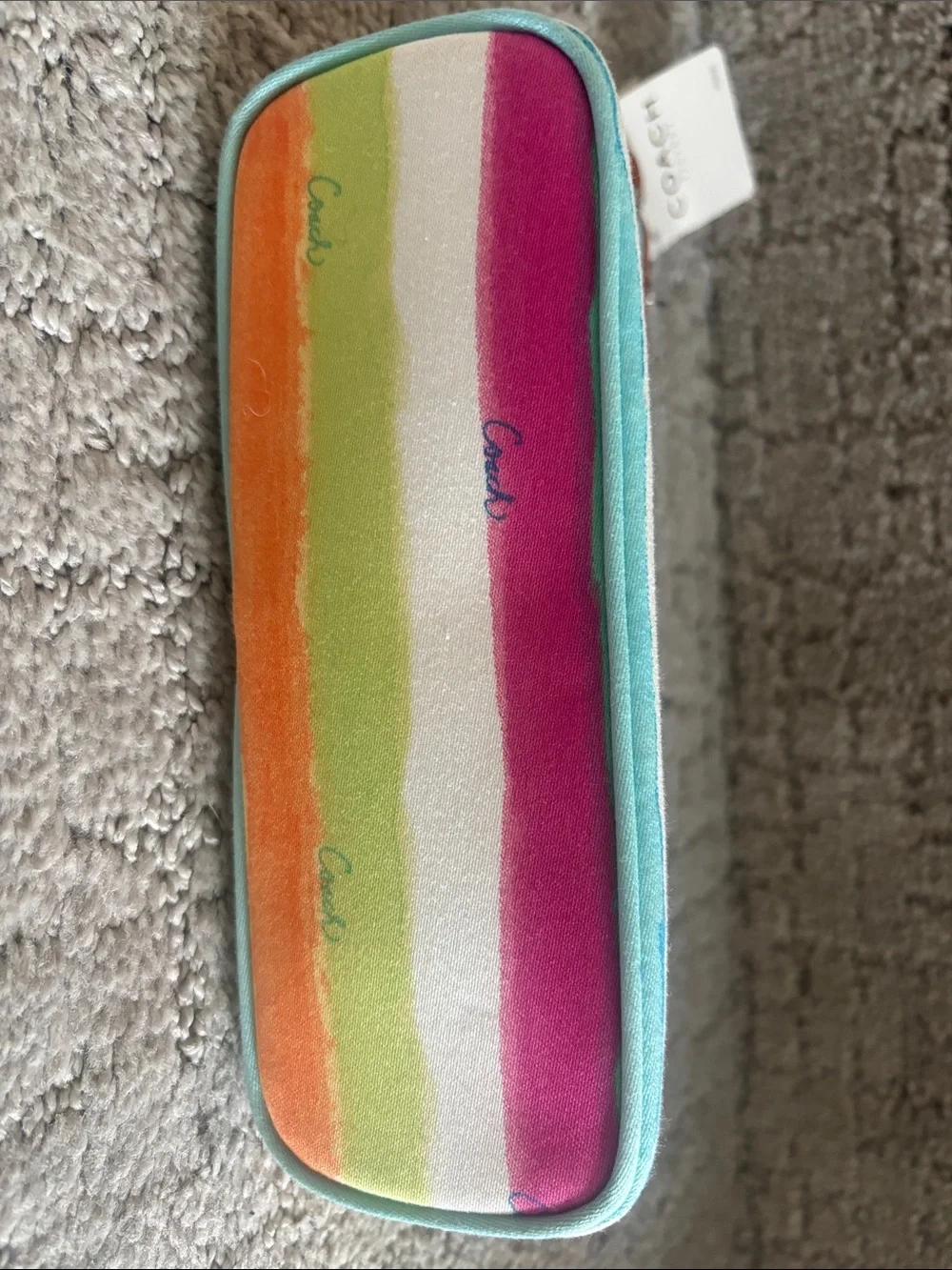 Coach Striped Multicolor Canvas Cosmetic Pouch - Pink, Green, Orange, Blue
